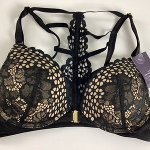 Cacique Front Close Wire Boost Plunge Bra Crochet Lace 32A & 34A Black NWT New